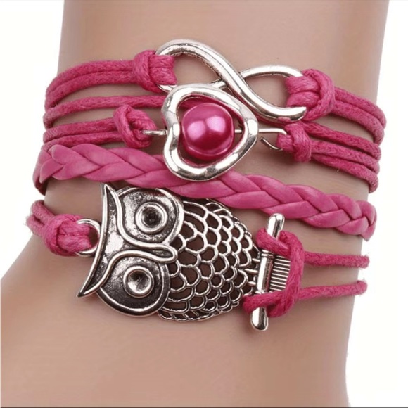 Jewelry - 2/$15 NWT Owl Braided Bracelet With Heart & Infinity